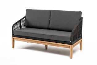 MR1000997 диван плетеный из роупа 2-местный, основание дуб, роуп темно-серый, ткань темно-серая